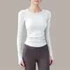 Camiseta Deportiva de Manga Larga Lanwen con Cuello Redondo para Montañismo al Aire Libre, Fitness, Aeróbicos, Yoga, Ropa de Entrenamiento para Correr, Ajustada, de Secado Rápido