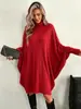 Vestido elegante de otoño e invierno para mujer, estilo europeo y americano, cruzado, manga murciélago suelta, sudadera de manga larga de cuello alto, abrigo tipo capa gris