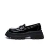 Mocasines de Plataforma de Suela Gruesa para Mujer Estilo Primavera 2025 Estilo Británico Logotipo Triangular de Alta Gama Elevadores Slip-On Zapatos Pequeños de Cuero