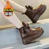 Botas Martin de Cuero Suave para Mujer 2026 Nuevas Otoño/Invierno con Forro de Terciopelo Botas Altas de Algodón Suela Gruesa que Aumentan la Altura Estilo Británico Versátiles Botines