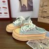 Tênis de Lona Branco Creme com Solado Grosso Duas Formas Feminino 2024 Novo Verão Sapatos Femininos Respirável Meio Arraste Um Pedal Sapatos Brancos