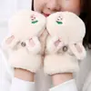 Guantes de Felpa con Tapa Plegable de Orejas de Conejo para Otoño e Invierno para Estudiantes, Guantes Lindos de Dibujos Animados de Medio Dedo para Mujeres, Guantes Cálidos con Pantalla Táctil para Adultos, Guantes de Invierno con Dedos Separados
