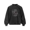 Sudadera con cuello redondo y estampado floral estilo vintage para hombre, sudadera deportiva holgada de punto grueso lavado 400G, moderna para primavera y otoño
