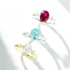 Anel de Prata 925 para Mulheres Modelo de Três Pedras Rubi Diamante de Alto Carbono Aquamarina Banhado a Ouro 18K Anel de Zircônia para Mulheres Atacado