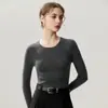 Suéter de alta calidad imitación corte ajustado 100% lana pura, camiseta base de punto para mujer corte ajustado cuello redondo, top liso otoño e invierno
