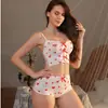 Nuevo conjunto de pijama para el hogar estilo europeo y americano, tentación sexy transparente, sujetador de malla sin tirantes con lazo, transpirable