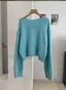 KEKEZOON Estilo Coreano Sencillo Versátil Otoño Invierno Cuello Redondo Color Sólido Suéter de Punto Manga Larga para Mujer 9350