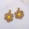 Pendientes de Girasol Creativos Tejidos a Mano de Rafia Estilo Nuevo de Primavera, Joyería Europea y Americana, Frescos, Dulces, Elegantes y Gráciles