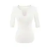 Estilo Puro Deseo Sexy Cuello en V Cintura Ceñida Manga Media Color Sólido Camiseta Verano Nueva Llegada Elegante Versátil Adelgazante Top Básico