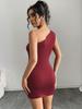 2026 Amazon Transfronterizo Ropa de Mujer Nicho Estilo Socialité Americana Vestido Otoño e Invierno Cuello Diagonal Ajustado al Cuerpo Favorecedor a la Figura Vestido Corto