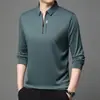 Camiseta Masculina Respirável de Outono, Nova Camisa Polo Lisa de Manga Longa Sem Costura para Homens de Meia-Idade, Casual, Moderna, Versátil
