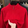Suéter Masculino de Tricô Grosso com Meio Zíper Transfronteiriço, Pulôver Casual de Inverno com Gola Alta, Malha Base Quente para Meia-Idade