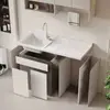 Gabinete de Lavandería para Balcón de Aluminio Espacial Combinación de Aleación de Aluminio Esquina Cortada con Piedra de Cuarzo Integrada con Tabla de Lavar Compañero de Lavadora de Tambor