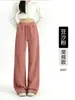 Pantalones de algodón aterciopelado europeos de pierna ancha para mujer para invierno, pantalones de chenilla de cintura alta fluidos hasta el suelo, pantalones rectos de pana forrados de polar