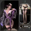 Lingerie de Renda para Jovens Mulheres, Sensual e Sedutora, Kimono com Amarração na Cintura, Conjunto de Lingerie Provocante e Erótico