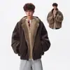 Jaqueta de Algodão com Pelo Sintético de Coelho Reversível da Moda para Homens, Casaco de Algodão com Capuz Estilo Americano Frio e Quente de Inverno, Roupa de Exterior Versátil Vintage para Casais
