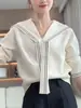 Tejido de punto tipo chal con cuello gris marino para mujer Diseño Otoño 2025 Top de estilo corto