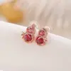 Brincos Yilu Prata S925 Banhado a Ouro Rosé Turmalina Cabacinha Laço Moda Acessível Luxo Elegante Versátil