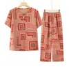 Conjunto de Seda Gelada de Verão para Mulheres de Meia-Idade e Idosas, Camiseta Plus Size para Mãe, Nova Roupa Solta de Manga Curta para Avó