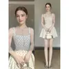 Vestido Curto Branco para Mulheres, Novo Estilo de Início de Verão 2026, Vestido de Alça com Bolinhas Francês Muito Bonito para Festa