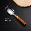 Conjunto de espátula, concha e escumadeira de aço inoxidável com cabo de imitação de grão de madeira, conjunto de utensílios de cozinha espessado para uso doméstico