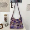 57301 Nova Bolsa Transversal Tie-Dye com Estampa Xadrez, Aba com Zíper, Bolsa de Lona, Grande Capacidade, para o Trabalho, Bolsa de Ombro