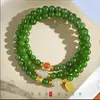 Pulseira Original Feita à Mão de Jade com Múltiplos Círculos Novo Estilo Chinês Pulseira de Contas para Mulheres Jade Verde Espinafre Cabaça Joias de Jade Atraindo Riqueza e Boa Sorte