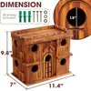 Conjunto de Casa de Pássaros de Madeira para Exterior - Casa de Pássaros Grande com 9 Compartimentos, Madeira de Pinus Carbonizada com Acabamento Antigo