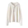 Novedad Otoño e Invierno 2026 Suéter de Punto de Cachemira para Mujer Color Sólido Sudadera con Capucha y Múltiples Botones Holgado Casual Manga Larga Top de Moda