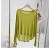 Camiseta Suave de Modal para Mujer Primavera Holgada Delgada Ropa con Protección Solar Manga Larga Parte Delantera Corta y Parte Trasera Larga Ropa de Baile Top