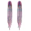 Pendientes Europeos y Americanos Nuevos de Pedrería Largos Completos de Diamante Borla Color Degradado Pendientes de Diamante Moda Personalidad Elegantes Pendientes de Celebridad de Internet Pendientes