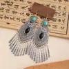 Nuevos Pendientes Largos con Borlas Turquesas Estilo Bohemio Nuevos Pendientes Clásicos Estilo Chino Imitación Estilo Étnico Miao