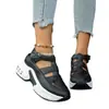 Sandalias de cuña con diseño calado y punta cerrada para mujer, Zapatos de plataforma con suela gruesa y velcro para mujer, Sandalias planas de caña baja en negro al por mayor y tallas grandes