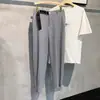 Pantalones de tobillo de seda helada con velcro, nuevos para el verano, con cinturón, pantalones casuales drapeados, pantalones holgados de moda para hombre