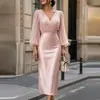Vestido de Manga Larga de Color Sólido con Cintura Ajustable, Estilo Europeo y Americano, Moda Nueva de Amazon para Mujer, Otoño/Invierno 2026