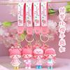 Boneca de PVC Menina Flor de Cerejeira Fofa de Desenho Animado Pingente Chaveiro Menina Rosa Criativa Coração Acessórios Mochila Suprimento