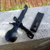 Cuchillo, Tenedor, Cuchara y Silbato de Supervivencia de Emergencia Siete en Uno para Senderismo y Camping al Aire Libre, Juego de Cubiertos Portátil Multifuncional
