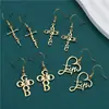Pendientes de Acero Inoxidable con Cruz de Letra y Corazón Transfronterizos Europeos y Americanos, Pendientes de Moda Minimalistas de Lujo Ligero de Alta Gama
