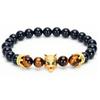 Accesorios transfronterizos nuevo pulsera de pareja de ojo de tigre de 8 mm ágata negra cobre lobo pulsera de corona pequeña joyería al por mayor