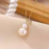 Yilu Perla de Agua Dulce Plateada Plata de Ley S925 Calabaza Propicia Elegante Versátil Nuevo Estilo Chino Juego de Colgante de Collar Cadena