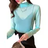 2023 Nuevo Otoño e Invierno Camiseta Básica de Malla Transparente de Cuello Alto de una Sola Capa de Manga Larga para Mujer con Top de Camiseta Pulóver Delgado