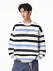 Suéter de Punto Texturizado a Bloques de Color Rayado Estilo Retro Americano para Hombre, Otoño Estilo Perezoso Sensación Holgada Suéter de Punto de Cuello Redondo para Parejas