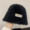 Sombrero de pescador de piel de conejo pequeño con forma de cara para mujer, gorro de lavabo versátil, cálido y con gran circunferencia de cabeza, de felpa lisa, color blanco, para otoño e invierno.