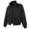 Chamarra Cleanfit de trabajo con cuello alto para hombre, marca de moda, corte tridimensional, color liso, ajuste holgado, cuello medio alto, estilo otoño e invierno