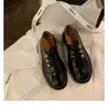 Versión de Piel de Vaca de Estilo Retro Hepburn con Suela Gruesa de Tacón Grueso Mocasines Bordados, Zapatos de Piel Genuina para Mujer de Primavera y Otoño
