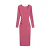 Estilo Deseo Puro Elegante Vestido Bodycon de Manga Larga con Escote Corazón Cintura Fruncida Ajustado Otoño Color Sólido Vestido Largo Chica Popular para Mujer