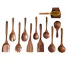 Utensilios de Cocina Antiadherentes de Madera Espátula de Madera con Mango Largo Espátula para Ollas de Madera Juego de Espátulas y Cucharas de Madera Espátula para Ollas de Madera Cucharón de Sopa