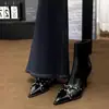 Botines de Tacón Aguja Puntiagudos Negros para Mujer Estilo Coreano Elegantes de Tacón Alto Adelgazantes 2026 Súper Bonitos Botines de Una Sola Pieza Otoño/Invierno