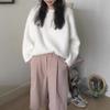 Suéter de Tricô com Fio de Lã Bouclé Estilo Simples Coreano para Mulheres Outono e Inverno Novo Espessado Solto Malha Preguiçosa Top