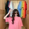 2026 # Foto Real de Camiseta Básica Lisa Simples Estilo Coreano Solta Moda Gola Redonda Manga Curta para Mulheres, Comprimento Médio 65/35